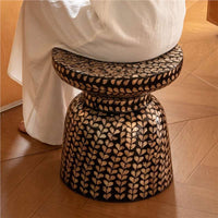Imported Vietnamese Black Decorative Side Table with Shell Mosaic