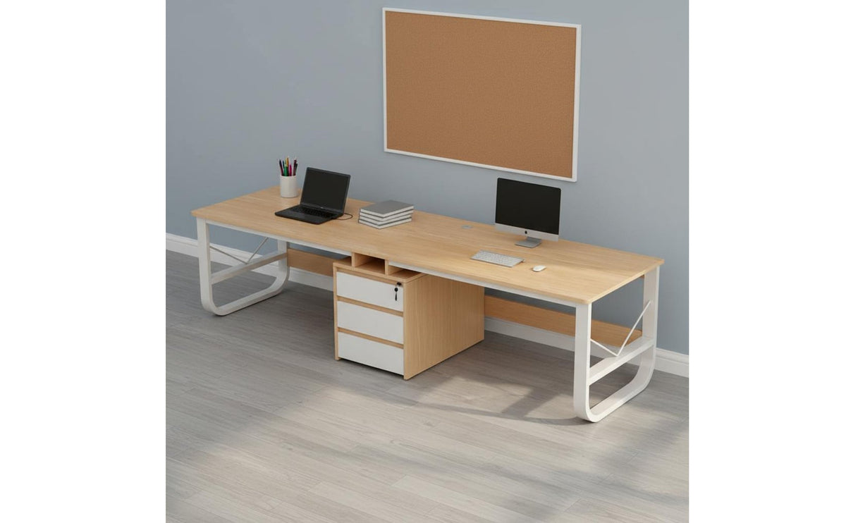 Minimalist Design Storage Desk Spacious Desktop Double Workstation with Drawers Sturdy Construction Extra Long Workstation Easy Assembly for Students, Couples