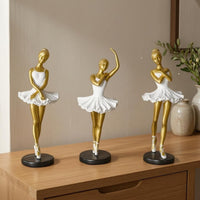 3 Pieces Polished Finish Ballerina Girl Figurine Black Base Resin Ballerina Figurine Tabletop Display Ballet Dancer Statue Fashion Art Style for Living Room, Bedroom, Shelf, Desk