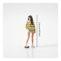 1/64 Striped long-sleeved girl Tiny Standing Figurine Decorative Toy for Hobbyists, Diorama