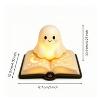 Ghost Lamp with Book Base Cute Ghost Night Light Spooky for Bedside Table, Kids