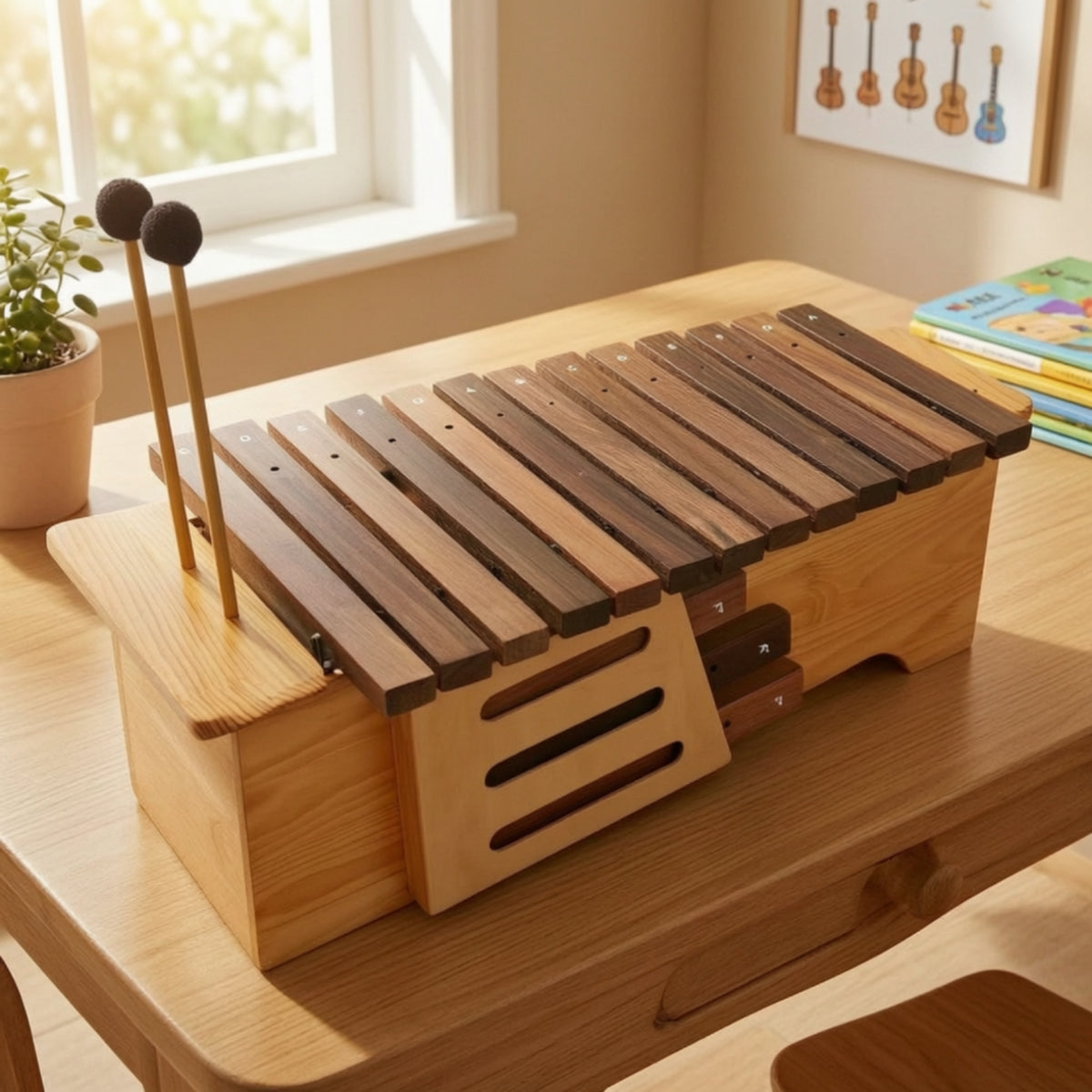 Wood Xylophone with Mallets Tuned Xylophone with Mallets Educational Percussion Instrument for Students, Kids, Classroom, Home Practice