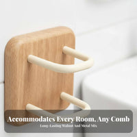 Wall Mounted Comb Holder Punch Walnut Comb Storage Rack No Required Wall Mounted Hair Tool Organizer for Hairstylists, Renters, Washroom