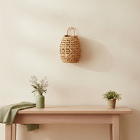 Woven Wall-Mounted Storage Basket Rustic Hanging Storage Basket with Loop Handle Handmade Lightweight for Living Room