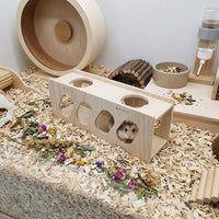Curved Viewing Tunnel Hamster House, 20cm Wood Hideout for Hamster Accessories, Chewable Small Rodent Burrow and Play Tunnel
