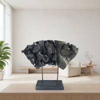 Wooden Sculpture with Metal Stand Modern Sunray Design Ornament Minimalist