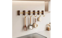 Sliding Hook Rack Wooden Hook Rack with Metal Rod Rustic for Kitchen