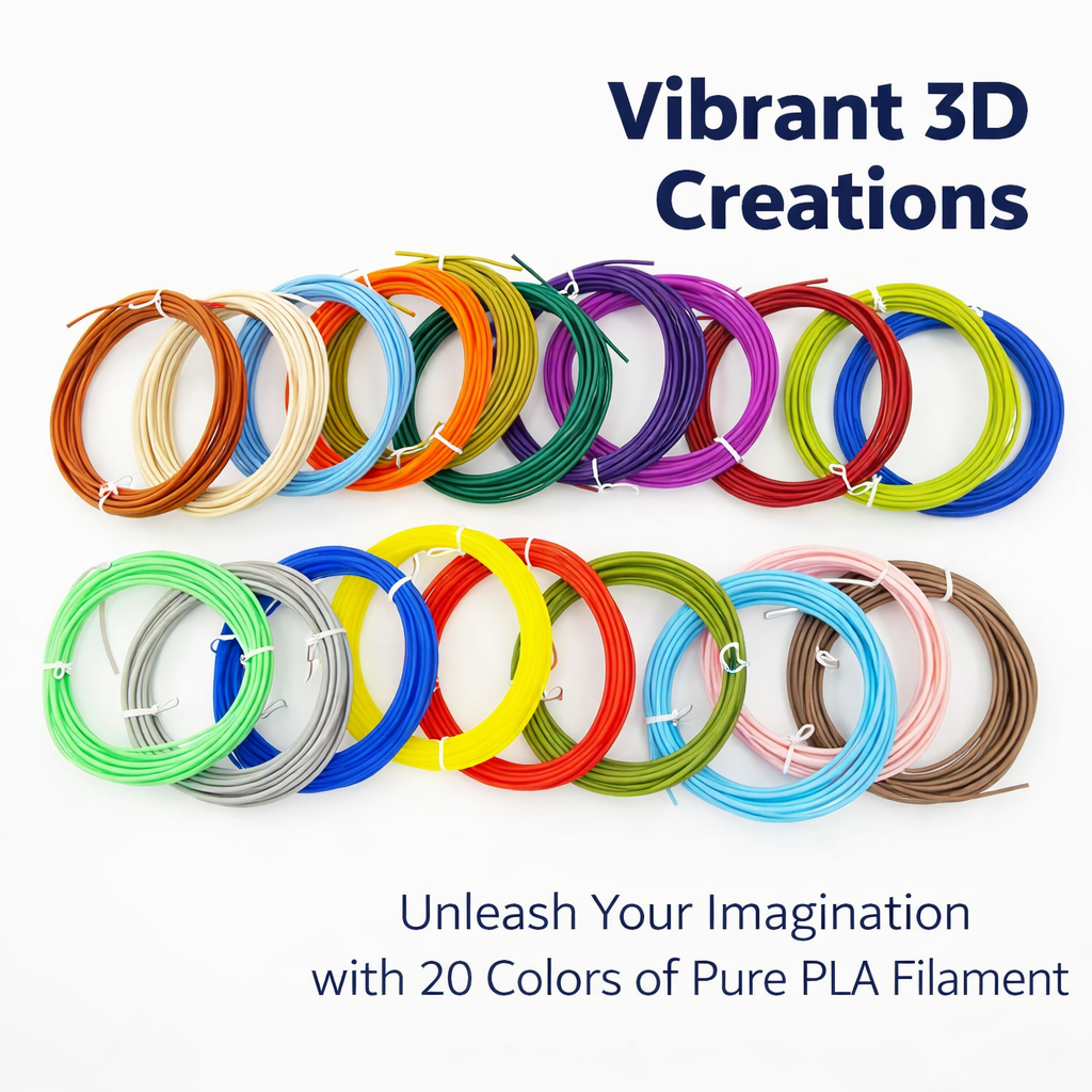three-dimensional Pen Filament Refill, 20 Colors Standard PLA for Printing, 16 Feet Each Roll, Creative Drawing Supplies for Artists
