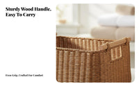 Wickerdesign Bin with Wood Handles Imitation Rattan Weave for Homemakers, Adults