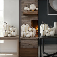 7 Pieces Fake Pumpkins with Gold Stripes Autumn Artificial Pumpkin Arrangement Seasonal Decorative Pumpkins for Party Hosts