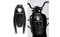 Motorcycle Tank Bag with Rivets Studded Motorcycle Tank Bag with Lanyard Strap-Closure Organizer for Cruisers Riders, Motorcyclists
