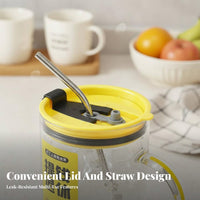 High Temperature Resistant Glass Mug Handle Lid Straw Gift Idea Glass Cup with Lid and Straw Unrestricted for Students, Daily Use, Home