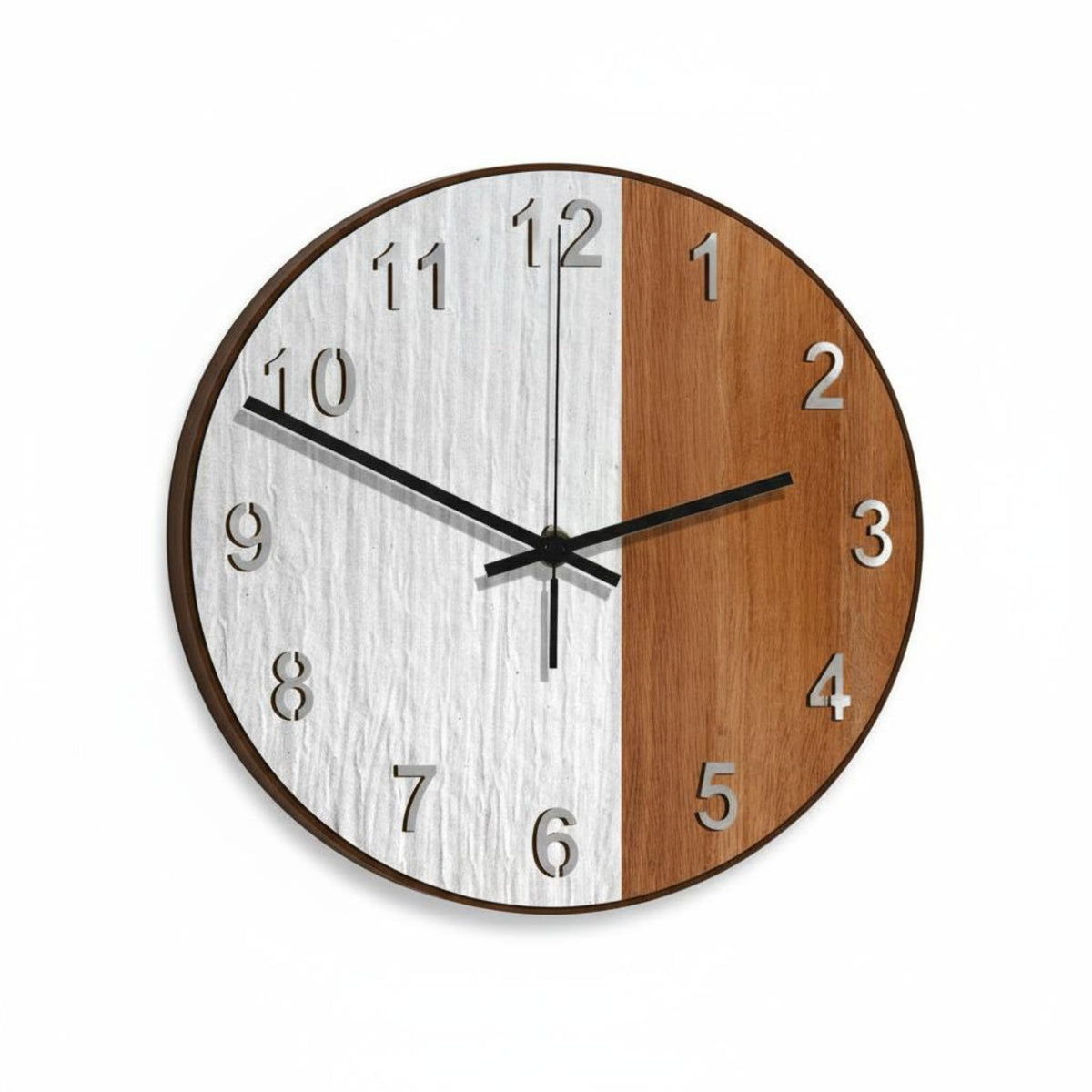 Non-Ticking Wooden Wall Clock Modern Design Geometric Wall Clock Battery Operated for Interior Decorators, Adults, Bedroom, Kitchen, Library