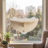 Cat Hammock Window Perch with Suction Cup Cat Bed, Solid Wood Half-Elliptical Perch for Indoor Sunbathing Viewing, Simple Style Fixed Perch