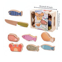 Wooden Pretend Food Set Storage Box Wooden Pretend MealSet Cut-out Handles