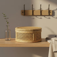 Lidded Wicker Basket Breathable Design Handwoven Wicker Compact Storage Container Size Home Organization