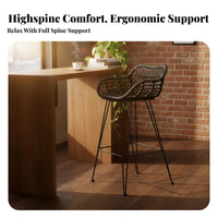 Waterresistant Highrear Woven Stool Retro design Woven rear High Chair sunlight-withstandant Indoor Seating Minimalist Design for Homeowners, Business Owners, Interior Decorators, Home Bar, Kitchen Island, Patio, morning dining corner