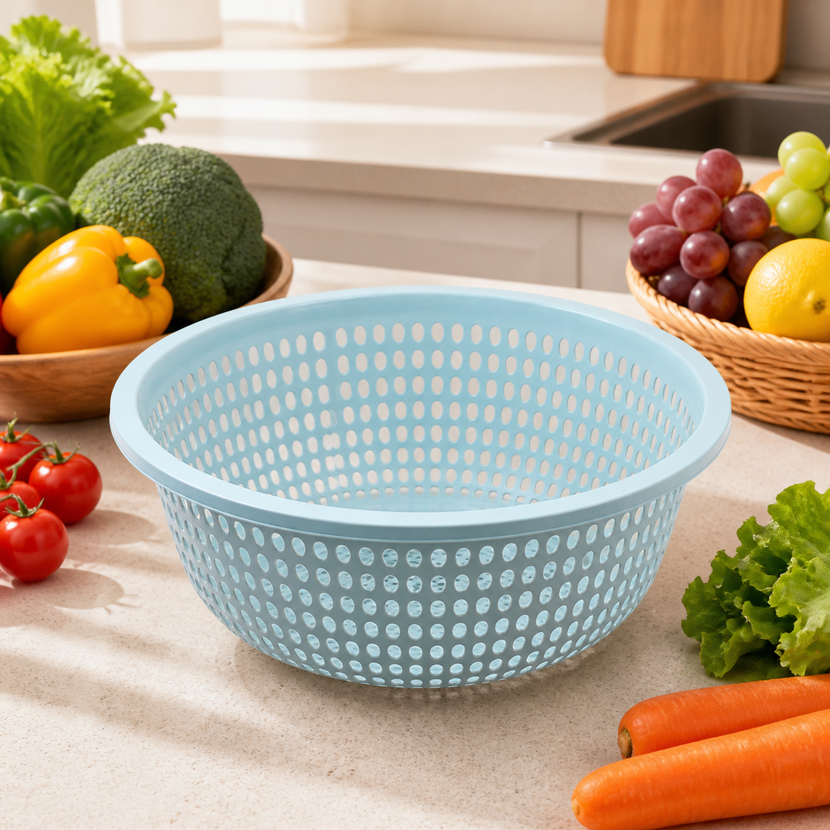 Round Colander Bowl, Synthetic Rice Strainer for Washing Fruits Vegetables, Hollow Design Pasta Strainer, Food-Grade Kitchen Tool