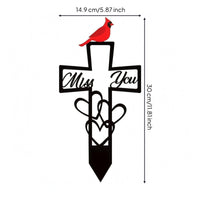Miss You Stake Black Iron Cross Memorial Stake Decorative Cutout Cemetery Grave Marker for Garden, Grass