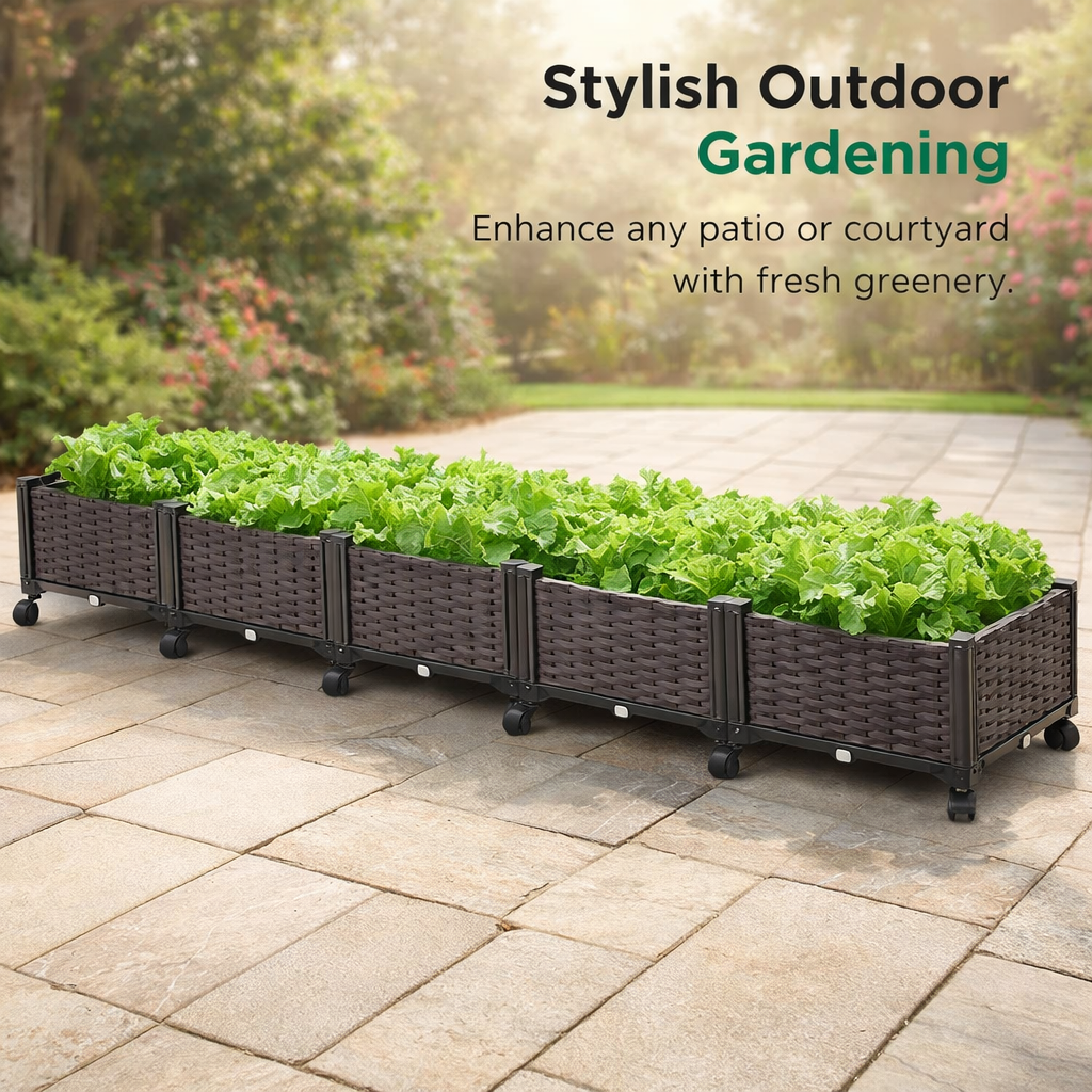 Wheeled Planter Box for Balcony Outdoor, Movable Vegetable with Drainage, Raised Garden Bed for , Deep Combination Design