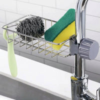 Faucet Rack Sponge Holder and Rag Holder with Towel Bar, Stainless Steel Organizer with Faucet Clip for Home Kitchen Sink, Modern Minimalist Style