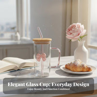 Heat-Resistant Knot Glass Tumbler Reusable Square Glass Cup with Colorful Handle for Students, Adults, Office, Dorm Room, Parties