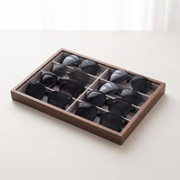Eyeglasses Display Tray Wood-Grain Display Tray with 8 Compartments Sunglasses Organizer Soft Lined for Collectors, Dresser