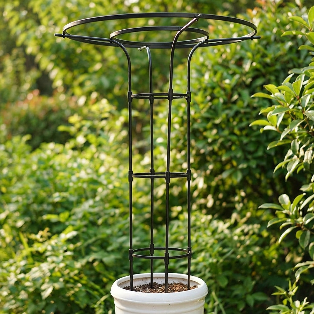 Garden Trellis for Climbing Plants and Plant Support, 180cm Metal Obelisk for Sweet Pea, 3-Tier Round Shape Structure, Country Garden Style