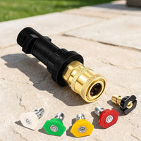 Car Wash Pressure Washer Adapter, 7 Piece Set with Brass Quick Connector and 5 Nozzles for Foam Lance, 1/4 Inch Female Quick Connector, 18MPa