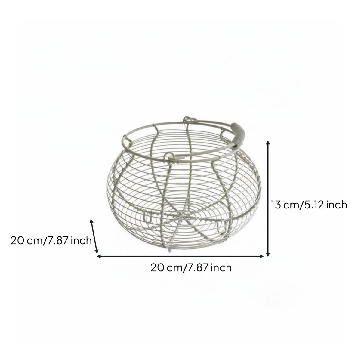 Sturdy Iron Construction Wire Egg Basket Rustic Design Round Basket with Handle Ventilated for Countertop, Pantry, Garden
