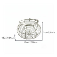 Sturdy Iron Construction Wire Egg Basket Rustic Design Round Basket with Handle Ventilated for Countertop, Pantry, Garden