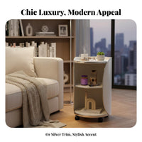 With Storage Wheeled Side Table Modern Design Cylindrical Rolling Cabinet Minimalist aesthetic Household Furniture Space Saving for Apartment Dwellers, Homeowners, Students, Living Room, Small Spaces, Bedroom, Office