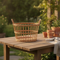 Natural Handwoven Willow Basket Rustic Wicker Storage Basket Cylindrical Lightweight for Laundry, Living Room, Bedroom
