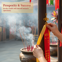 Red Blessing Ribbon with Copper Coin for Temple Prayer and Wishing Tree