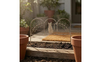 Distressed Finish Feline Fence Ornament Leafy Vine Scrollwork Iron Garden Fence Vintage Feline Iron Ornament Eggshell for Balcony