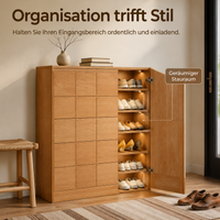 Nordic Shoe Cabinet from Oak Wood, Modern Shoe Commode with Glass Doors, Stylish Shoe Storage for Hallway, Wood Grain Design