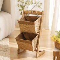 Storage Rack with Baskets Vertical Two-Tier Storage Rack Freestanding Floor-Standing Organizer for Kitchen