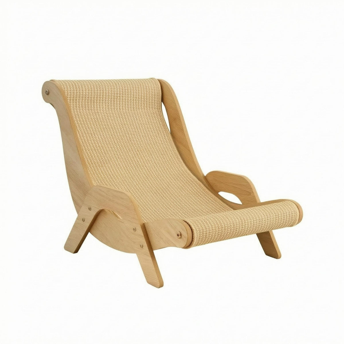 2-in-1 Design Cat Scratcher Lounge Chair Slanted Backrest Cat Chaise Scratcher Natural Wood Tone