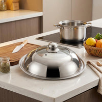 Stainless Steel Pan Lid with Tempered Glass for Home Cooking, Universal Fit Frying Pan Lid and Saucepan Lid, Transparent Wok Lid with Vent