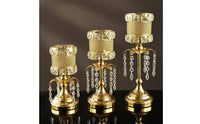 3 Pieces Candlestick Holder with Crystal Beads Decorative Candle Stands Textured Mesh for Mantel Display