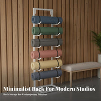 Large Capacity Multi-Layer Exercise Mat Stand Space-Saving Exercise Mat Holder Stable and Long-Lasting Freestanding Gym Rack Easy Retrieval for Apartment