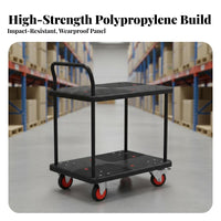 Double Deck Push Cart High Load Capacity Base Trolley with Guardrails Heavy Duty Warehouse Transport Trolley for Factory Workers, Workshop, Garage