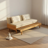 Wooden Pull-out Sofa Bed Multi-Functional Solid Wood Sleeper Sofa Space-Saving Extendable Daybed for Small Apartment