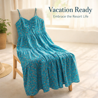 Summer Dress for Women with V-Neck and Adjustable Straps, Midi with Ruched Detailing for Beach, Flattering Fit Up to 4XL