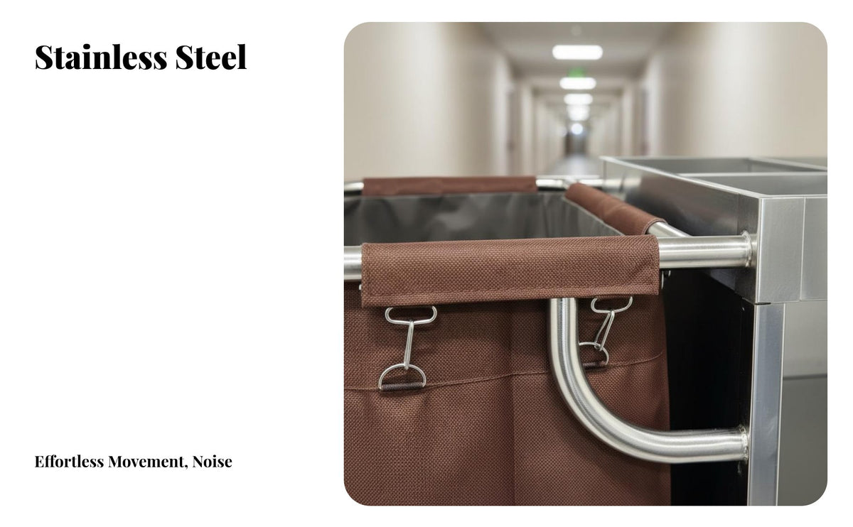 Double-Sided Linen Cart Heavy Duty Stainless Steel Hotel Trolley Large Capacity Commercial Cleaning Cart on Wheels for Guest Room, Restaurant