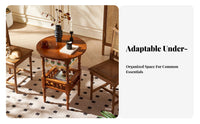 French designd circular table with Beaded Curtain Vintage design Round Sofa Table Multi-Functional Nightstand Space-Saving Design for Apartment Dwellers, homeowners, Interior Decorators, Living Room, Bedroom, Small areas, Balcony