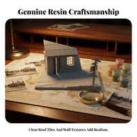 Weathered Damaged House Model Mini Diorama Kit Rectangular Base Gray Collectible Display Rural House Diorama