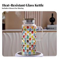 High Temperature Resistant Glass Pitcher Set Large Capacity Water Carafe with Glasses Hot/Cold Use for Families, Adults, Home, Kitchen, BBQs