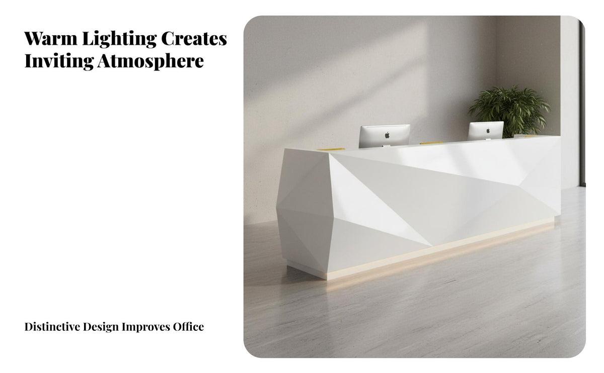 Contemporary White Reception Desk Easy to Clean Modern Reception Desk Scratch Resistant Minimalist Cashier Stand for Receptionists, Spa, Hotel Lobby