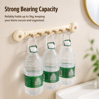 6 Hook 3M Hooks Wall Hooks Storage Rack, Pressure-mounted No-Drill Installation Synthetic Material for Bathroom, Kitchen, Bedroom Door